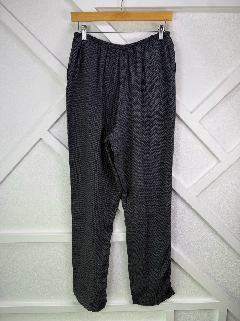 NWOT FLAX Gray 100% Linen Textured Diagonal Stripe Pull On Pants Size Small - Picture 4 of 11